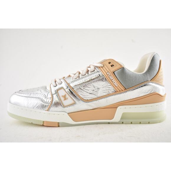 Louis Vuitton Metallic Silver Beige White Low Top Trainer Sneaker UK 9 US 10 11 - Picture 14 of 16